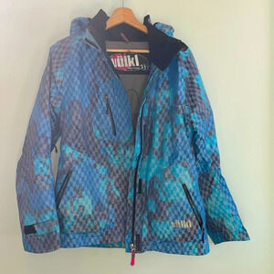 Volkl Big Mountain Womens medium size 8 Ski jacket blue check pattern sensortex